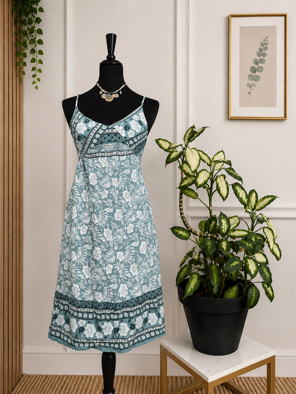 Robe fluide imprimé floral vert d’eau C’FLO – Taille L/XL