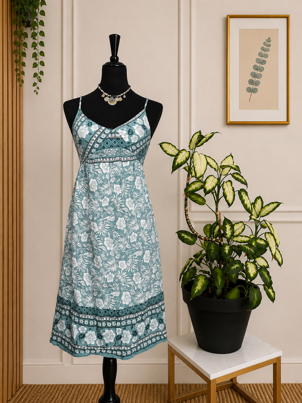 Robe fluide imprimé floral vert d’eau C’FLO – Taille L/XL