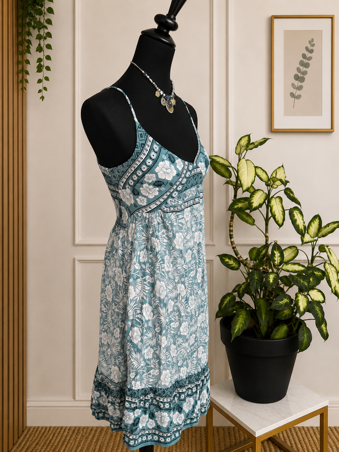 Robe fluide imprimé floral vert d’eau C’FLO – Taille L/XL