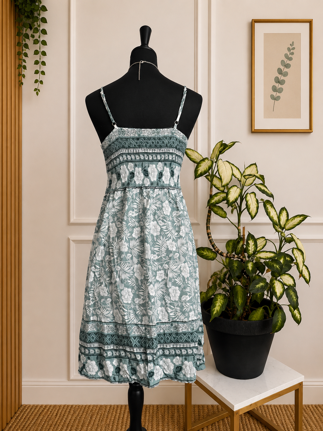 Robe fluide imprimé floral vert d’eau C’FLO – Taille L/XL